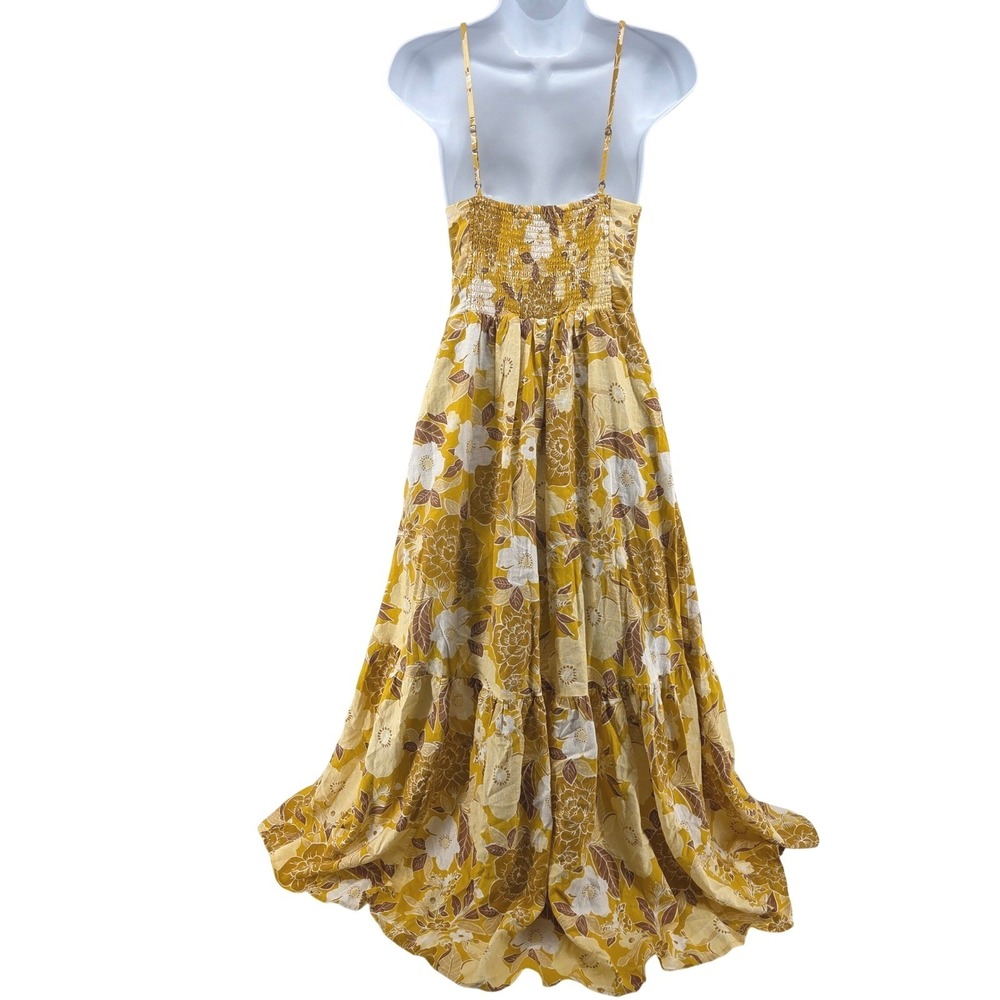 Abercrombie & Fitch Maxi Dress Yellow‎ Floral Tiered Smocked Slit Boho Summer S - Picture 3 of 12